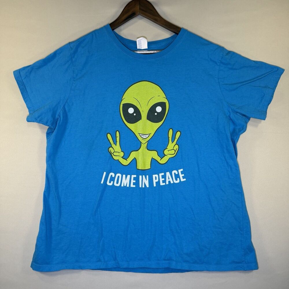 Port & Company Womens XXL 100% Cotton Alien “I Come In Peace” Tshirt Graphic